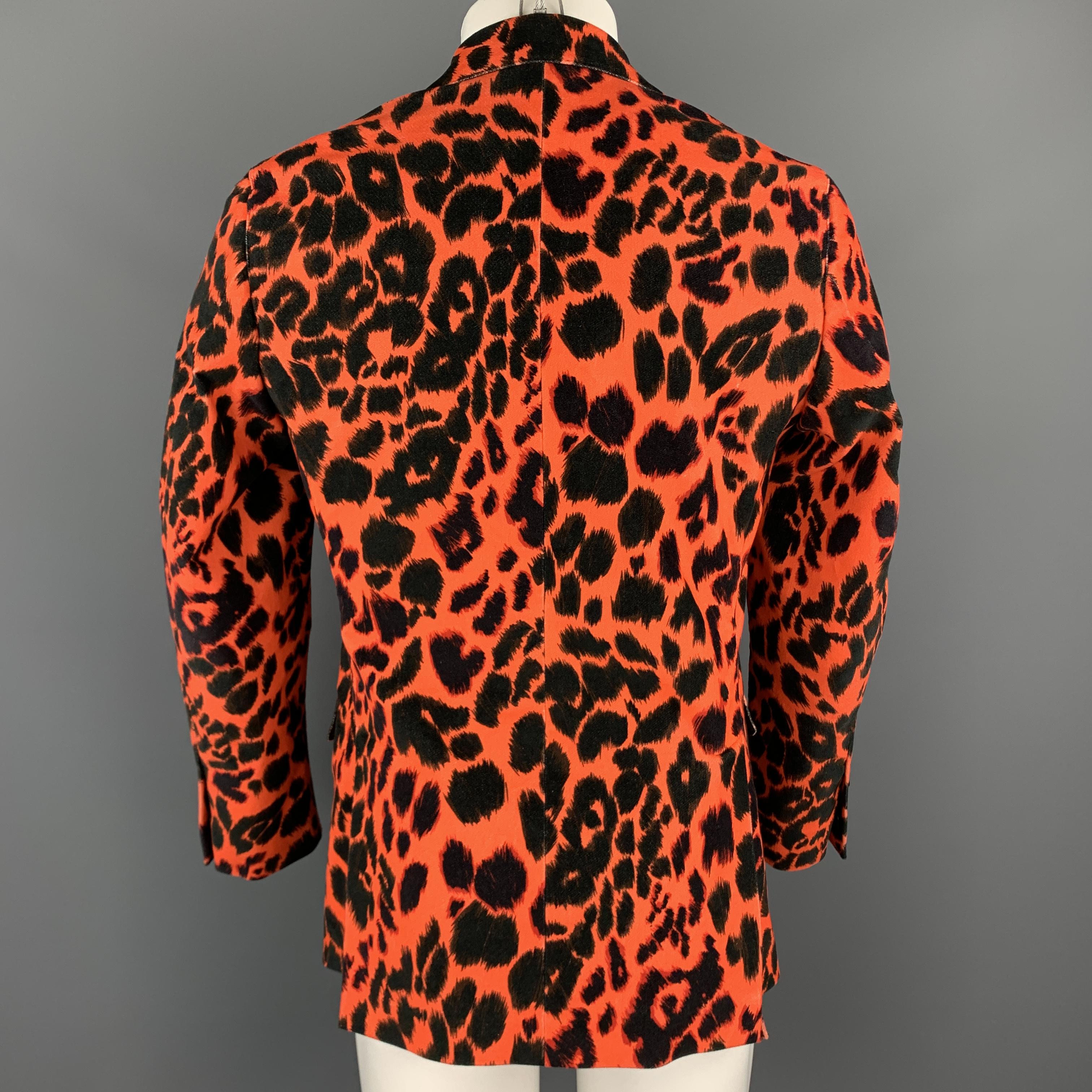 R13 Size 38 Orange & Black Leopard Print Cotton Velvet Notch Lapel Sport Coat In Excellent Condition In San Francisco, CA