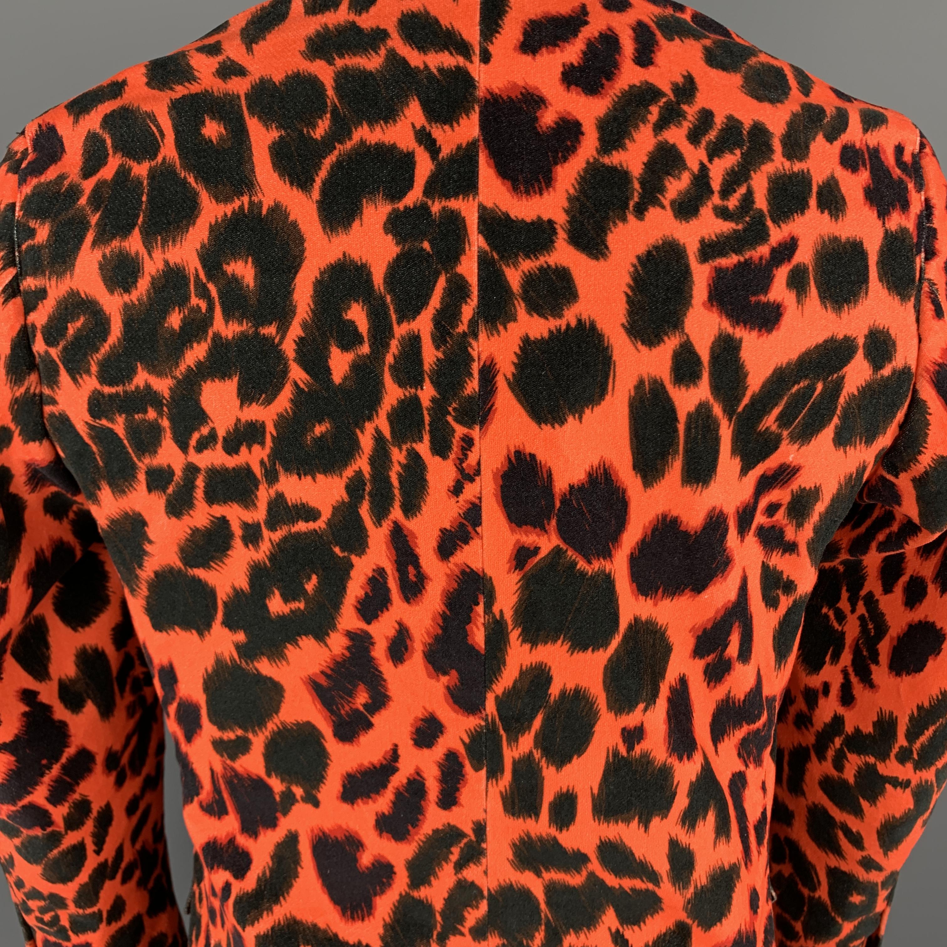 Men's R13 Size 38 Orange & Black Leopard Print Cotton Velvet Notch Lapel Sport Coat