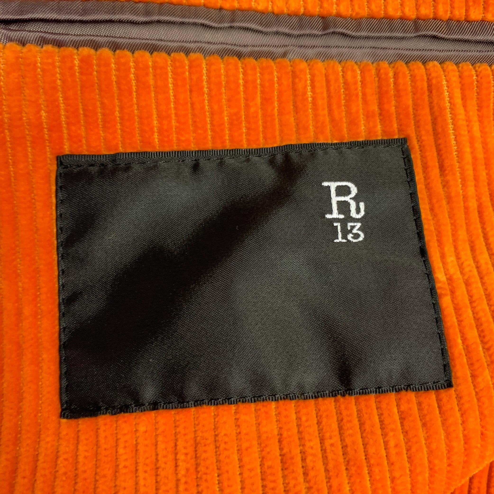 R13 Size 38 Orange Corduroy Cotton Notch Lapel Sport Coat For Sale 1