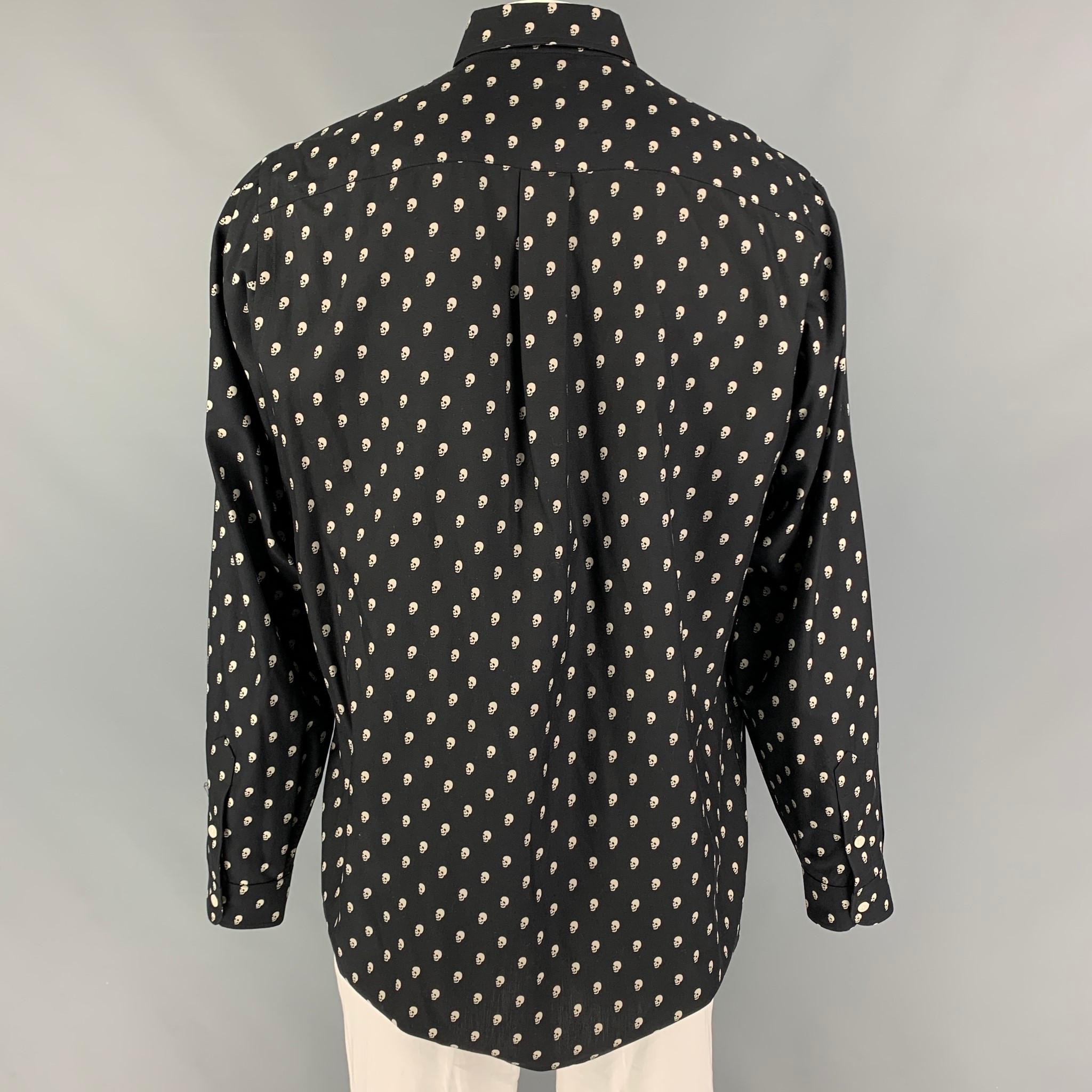 R13 Size L Black Off White Skulls Silk Long Sleeve Shirt In Excellent Condition In San Francisco, CA