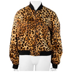 R13 Taglia L Marrone Nero Cotone Stampa Animale Zip Up Giacca Bomber