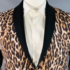 R13 Talla L Marrón Negro Blanco Animal Print Viscosa Seda Cuello Chal Abrigo Deportivo