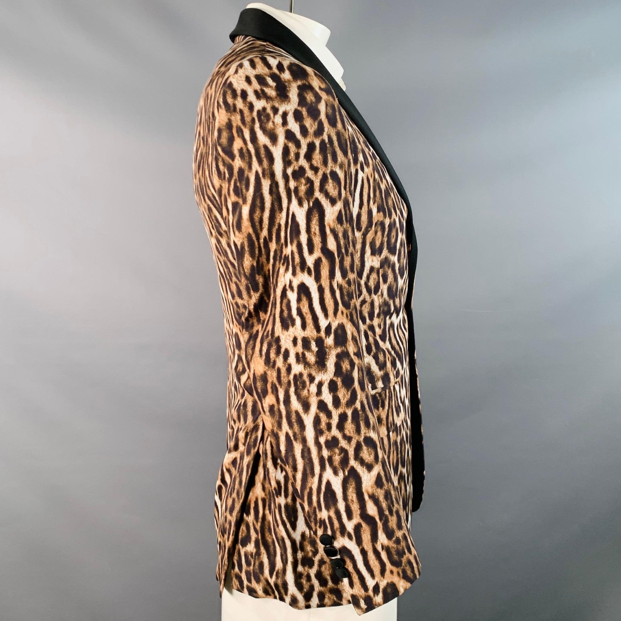 Noir R13 Size L Brown Black White Animal Print Viscose Silk Shawl Collar Sport Coat en vente