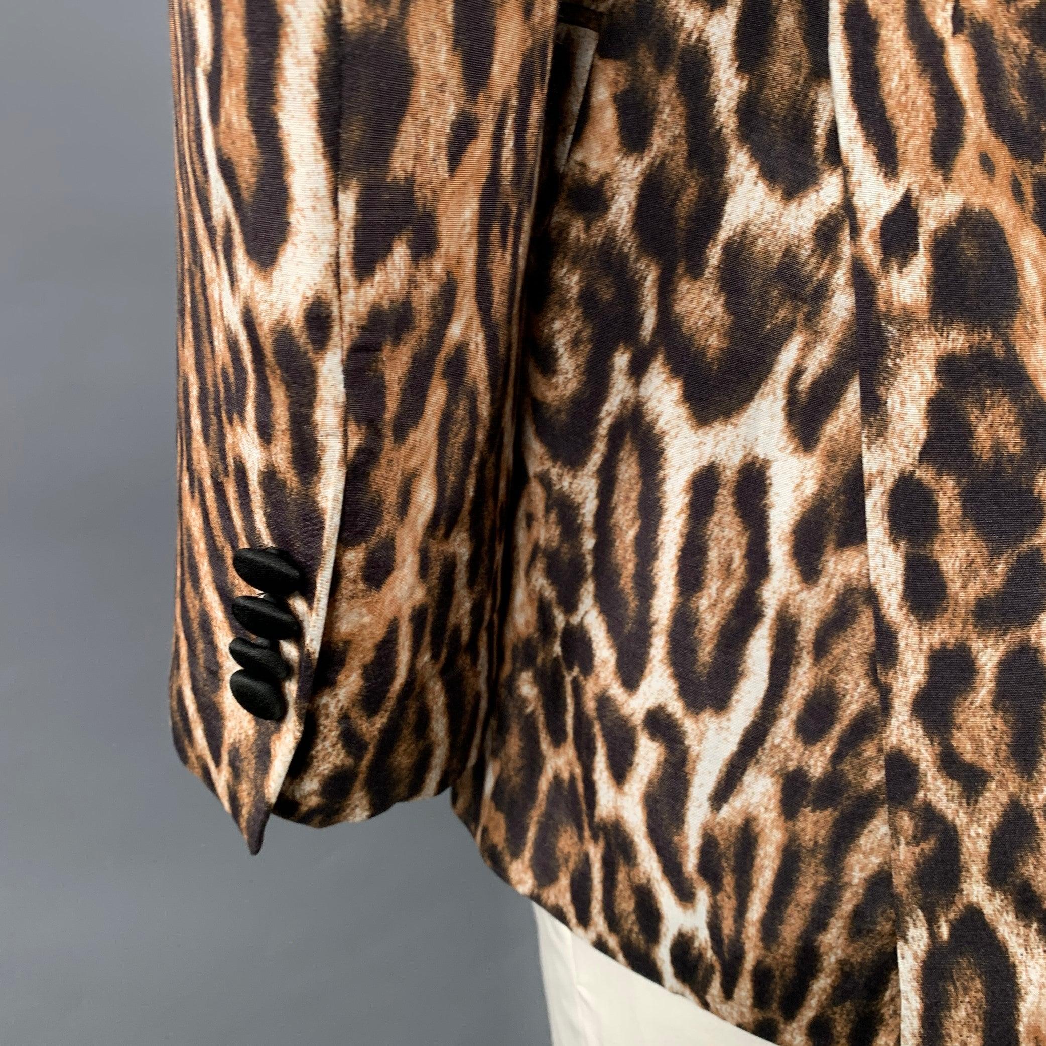 R13 Size L Brown Black White Animal Print Viscose Silk Shawl Collar Sport Coat Pour hommes en vente