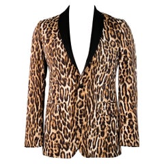R13 Taglia L Marrone Nero Bianco Stampa Animale Viscosa Seta Colletto Scialle Cappotto Sportivo