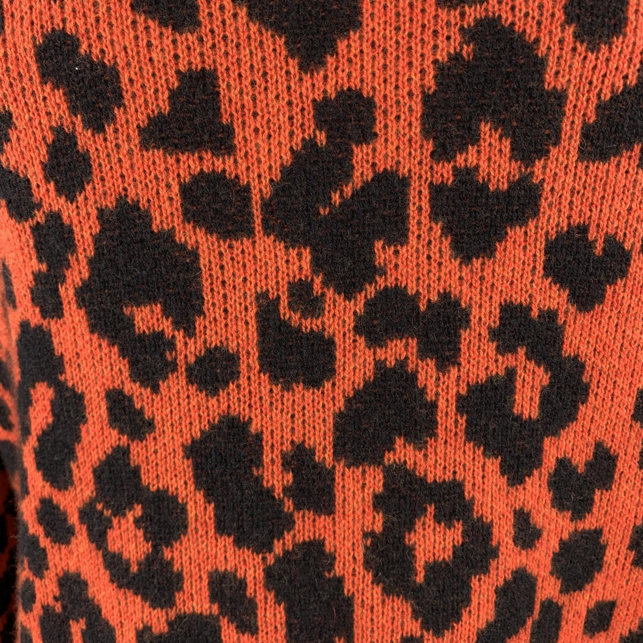 Brown R13 Size L Orange & Black Leopard Print Cashmere Distressed Pullover Sweater