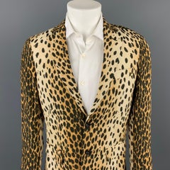R13 Size L Tan Animal Print Viscose Notch Lapel Sport Coat