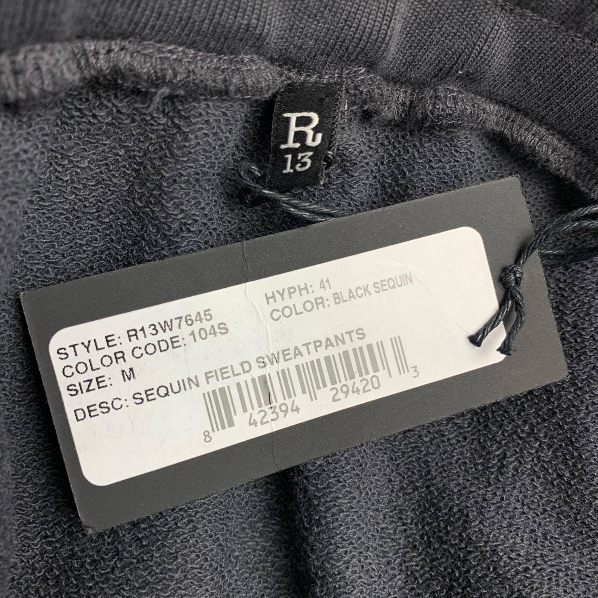 R13 Size M Black Cotton Elastic Waistband Sequin Field Sweatpants In Good Condition In San Francisco, CA