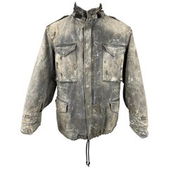 R13 Taglia M Grigio Giacca militare con cappuccio in cotone destroyed