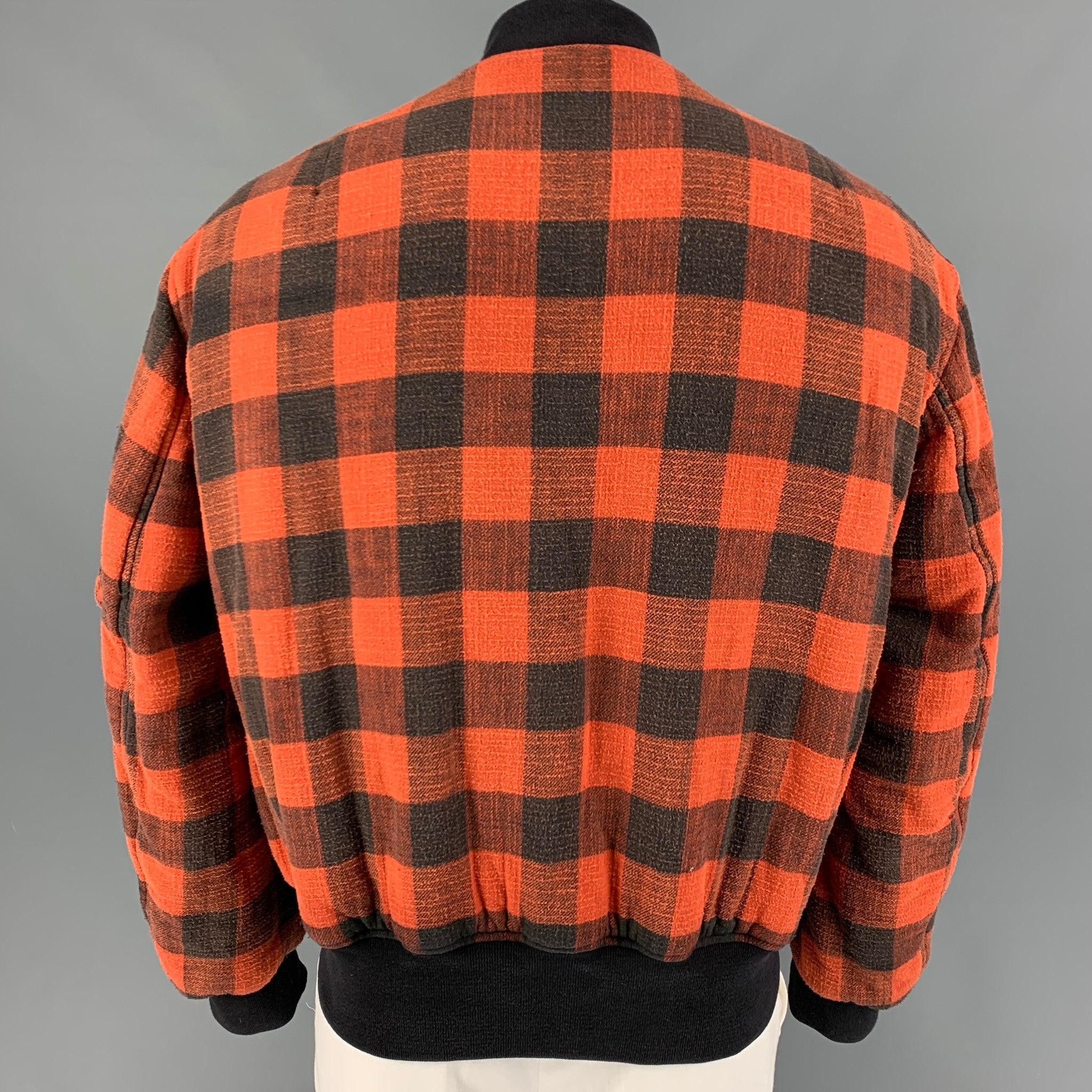 R13 Size M Orange Black Plaid Cotton Reversible Jacket In Good Condition For Sale In San Francisco, CA