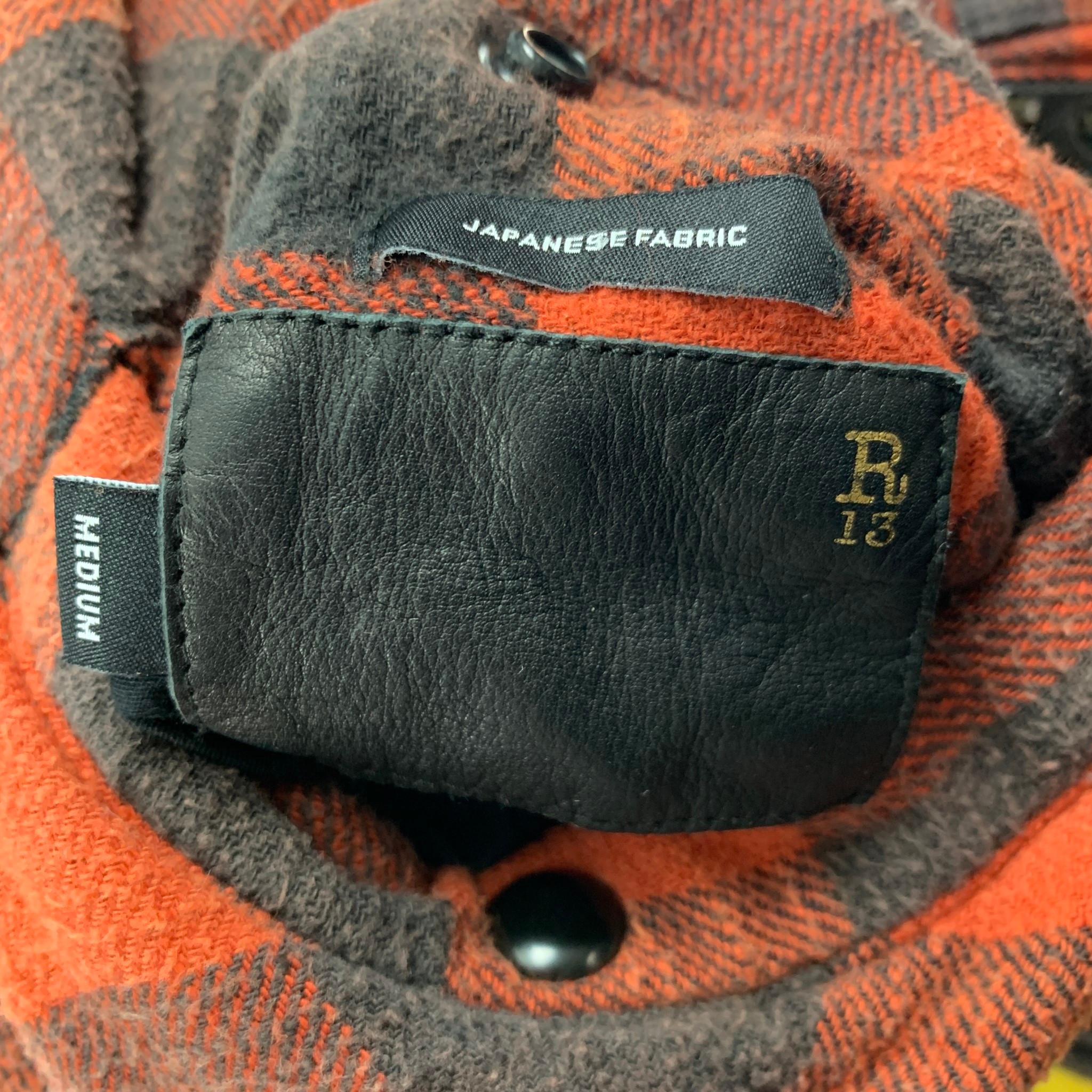 R13 Size M Orange Black Plaid Cotton Reversible Jacket In Good Condition In San Francisco, CA