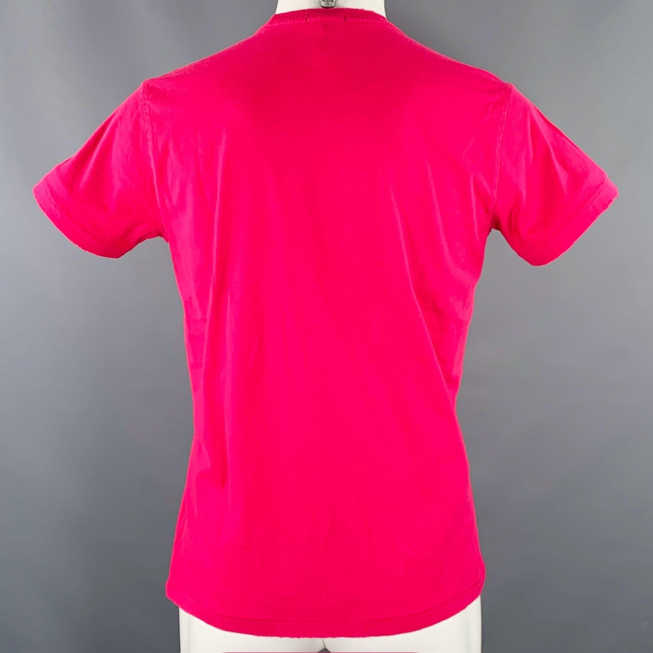 R13 Größe S New Yorker Junge Schwarzes Kurzarm-T-Shirt aus Baumwolle mit Fuchsiadruck im Zustand „Hervorragend“ im Angebot in San Francisco, CA