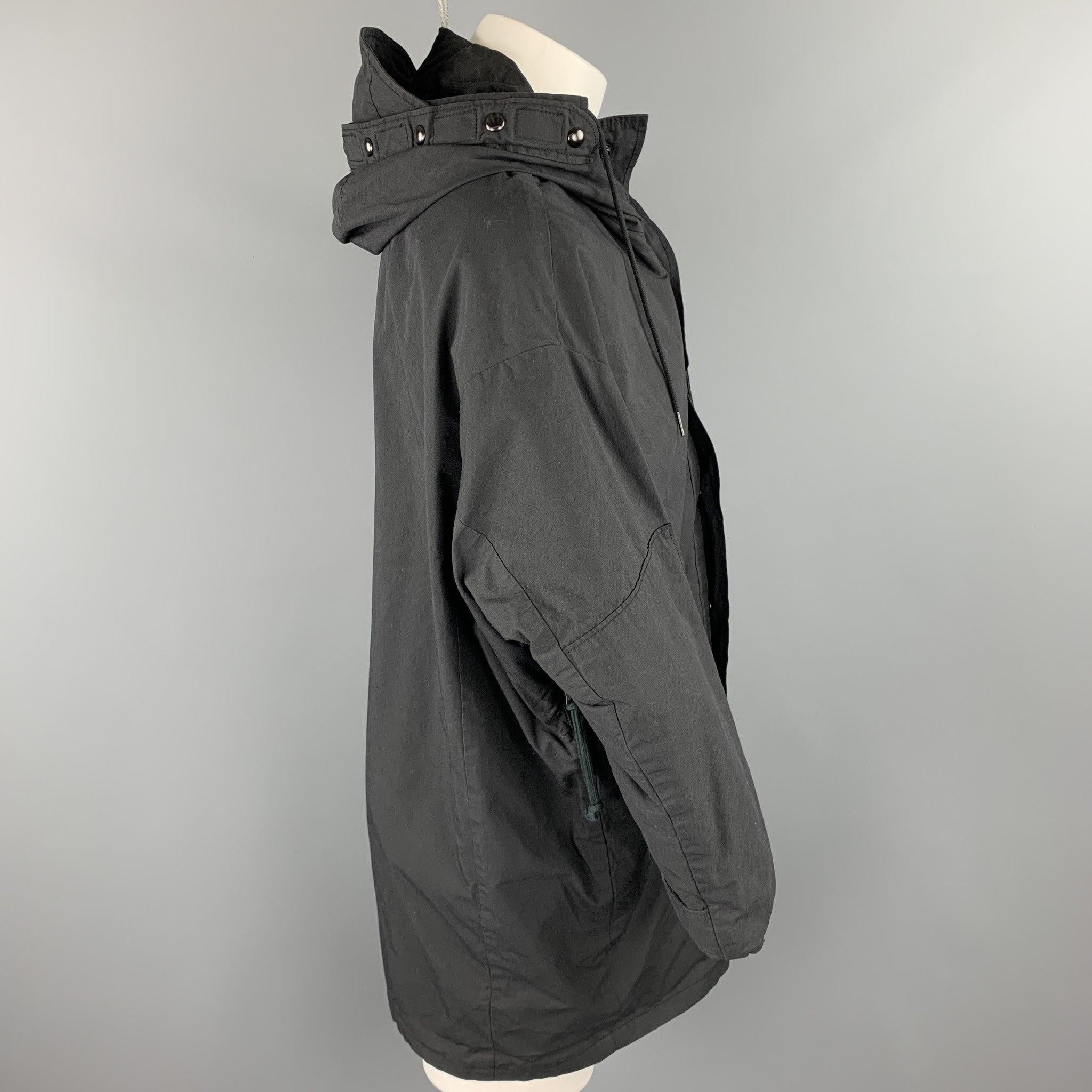 R13 Size XS Black Cotton / Nylon Zip & Snaps Oversized Hooded Coat In Good Condition For Sale In San Francisco, CA