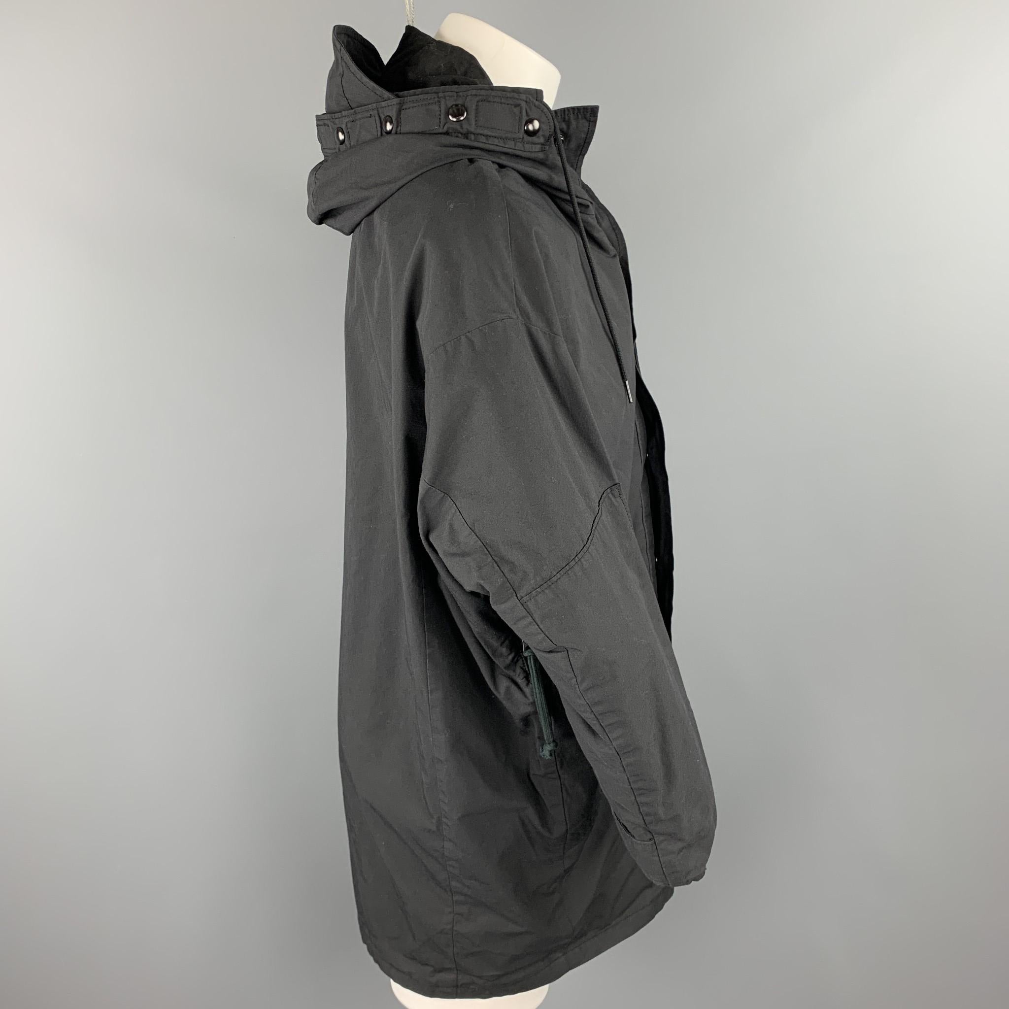 R13 Size XS Black Cotton / Nylon Zip & Snaps Oversized Hooded Coat In Good Condition In San Francisco, CA