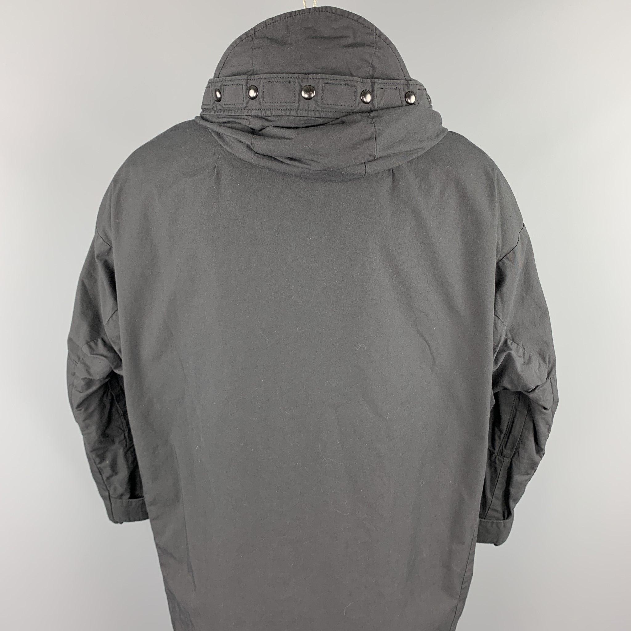 R13 Size XS Black Cotton / Nylon Zip & Snaps Oversized Hooded Coat For Sale 1