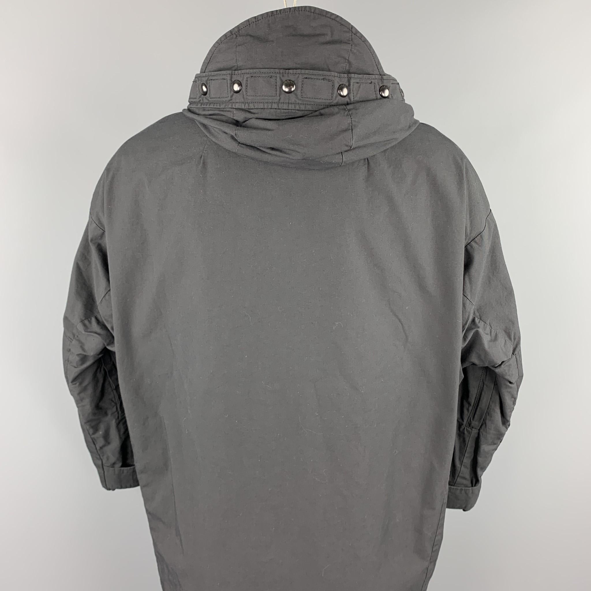 R13 Size XS Black Cotton / Nylon Zip & Snaps Oversized Hooded Coat 1
