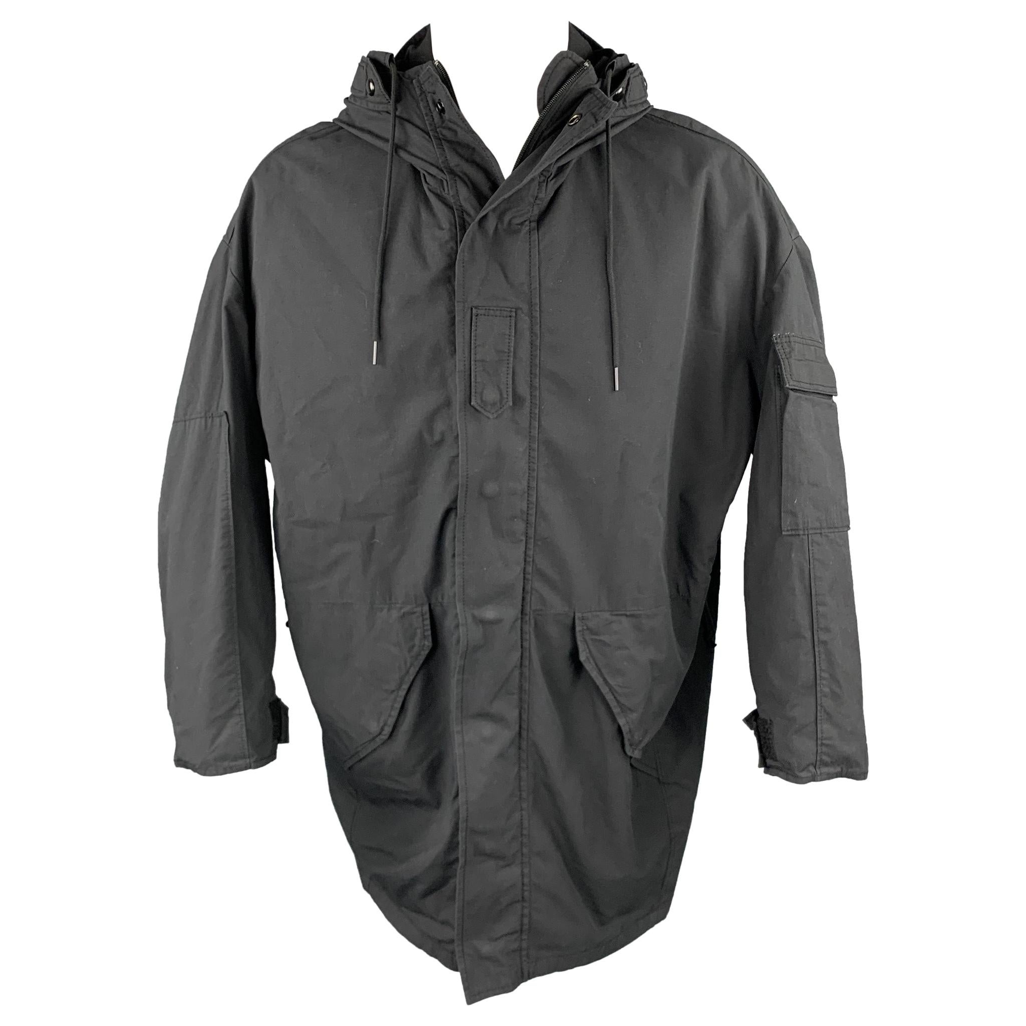 R13 Talla XS Negro Algodón / Nylon Cremallera y broches Abrigo oversize con capucha
