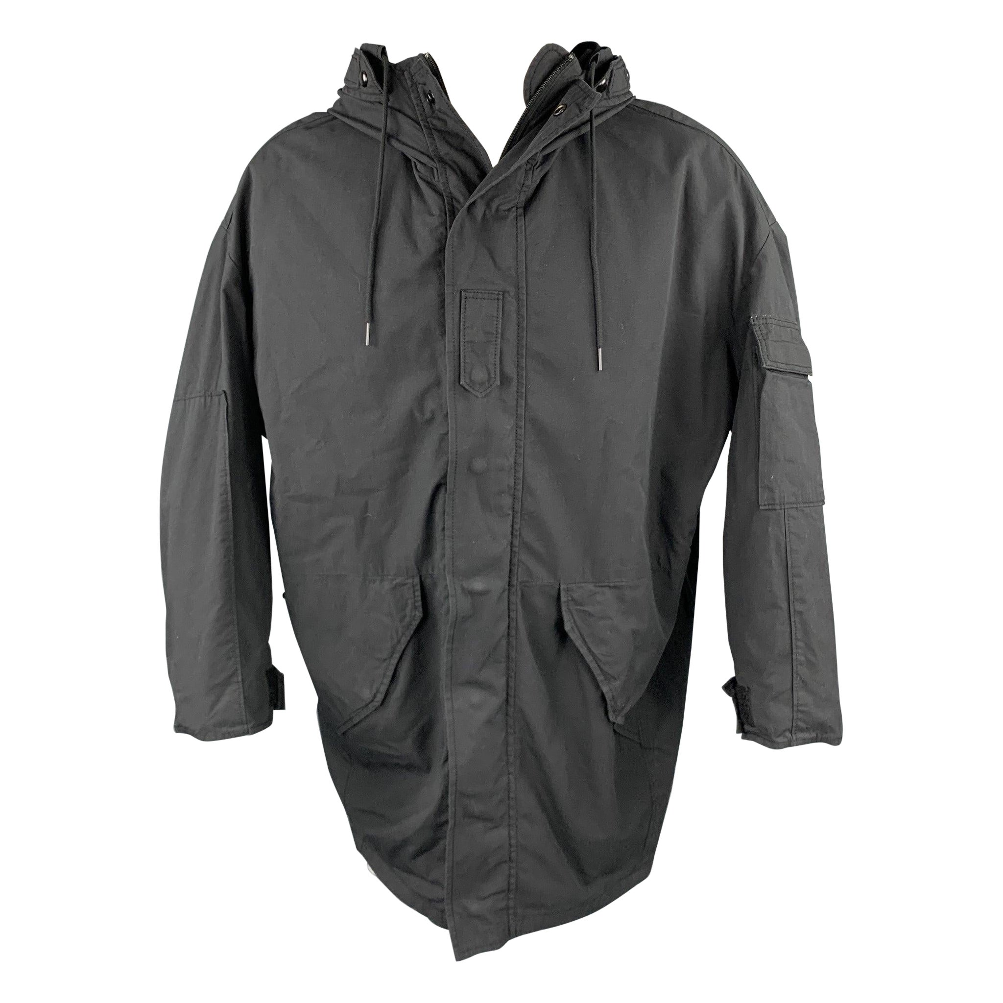 R13 Taglia XS Cappotto con cappuccio oversize in cotone/nylon con zip e bottoni automatici