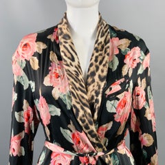 R13 Talla XS Bata de Fumador con Cuello Chal Floral de Seda Negro Multicolor