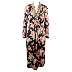 R13 Size XS Black Multi Color Silk Floral Shawl Collar Smoking Robe