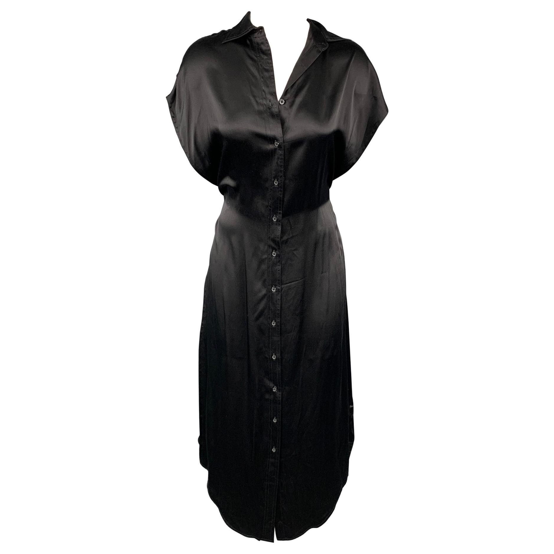 R13 Size XS Black Satin Silk Dropped Sleeves Shirt Dress