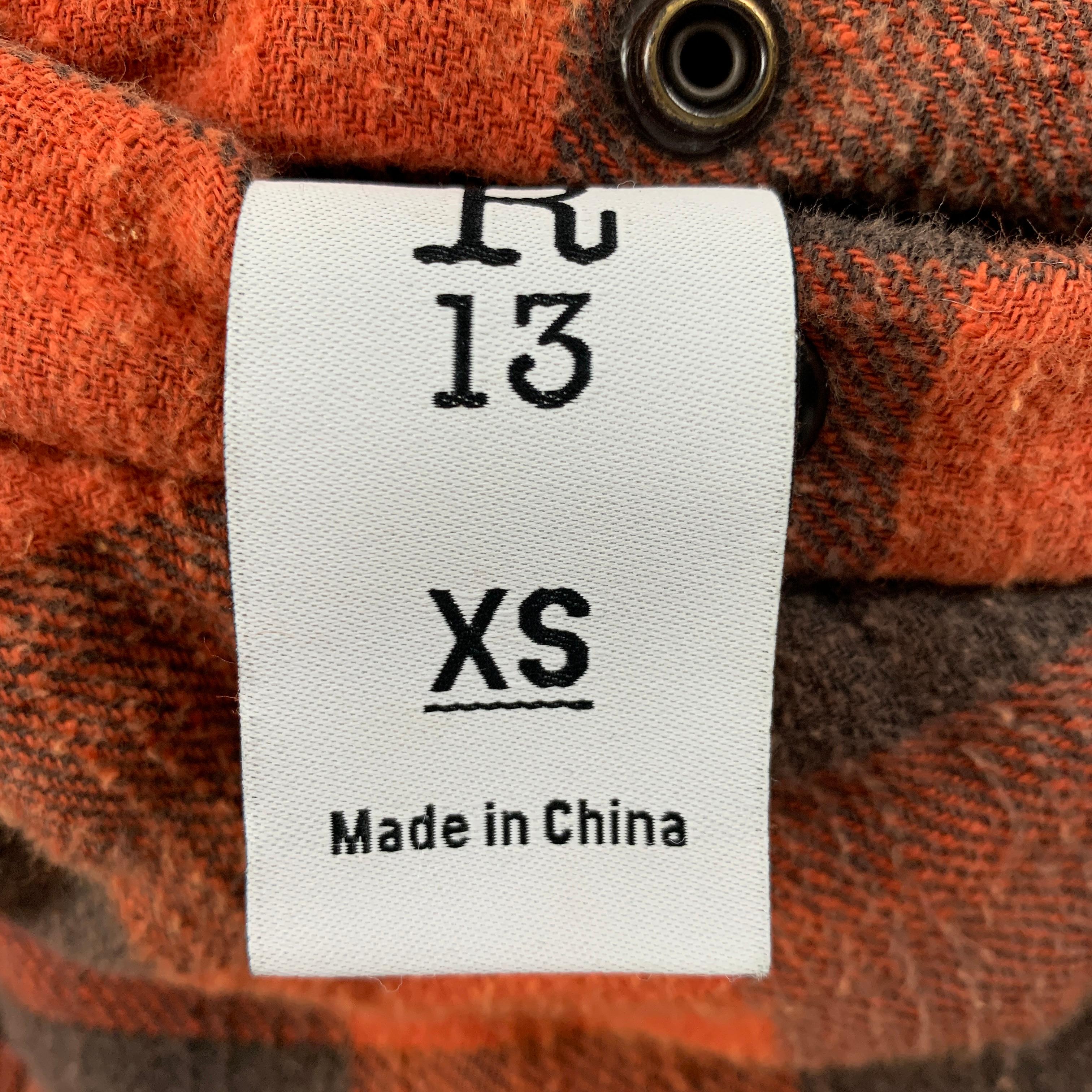 R13 size XS Orange Black Plaid Cotton Reversible Jacket 1