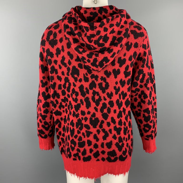 R13 Size XS Red and Black Leopard Print Cashmere Oversized Distressed