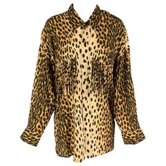 R13 Size XS Tan & Brown Animal Print Cotton Western Fringe Shirt