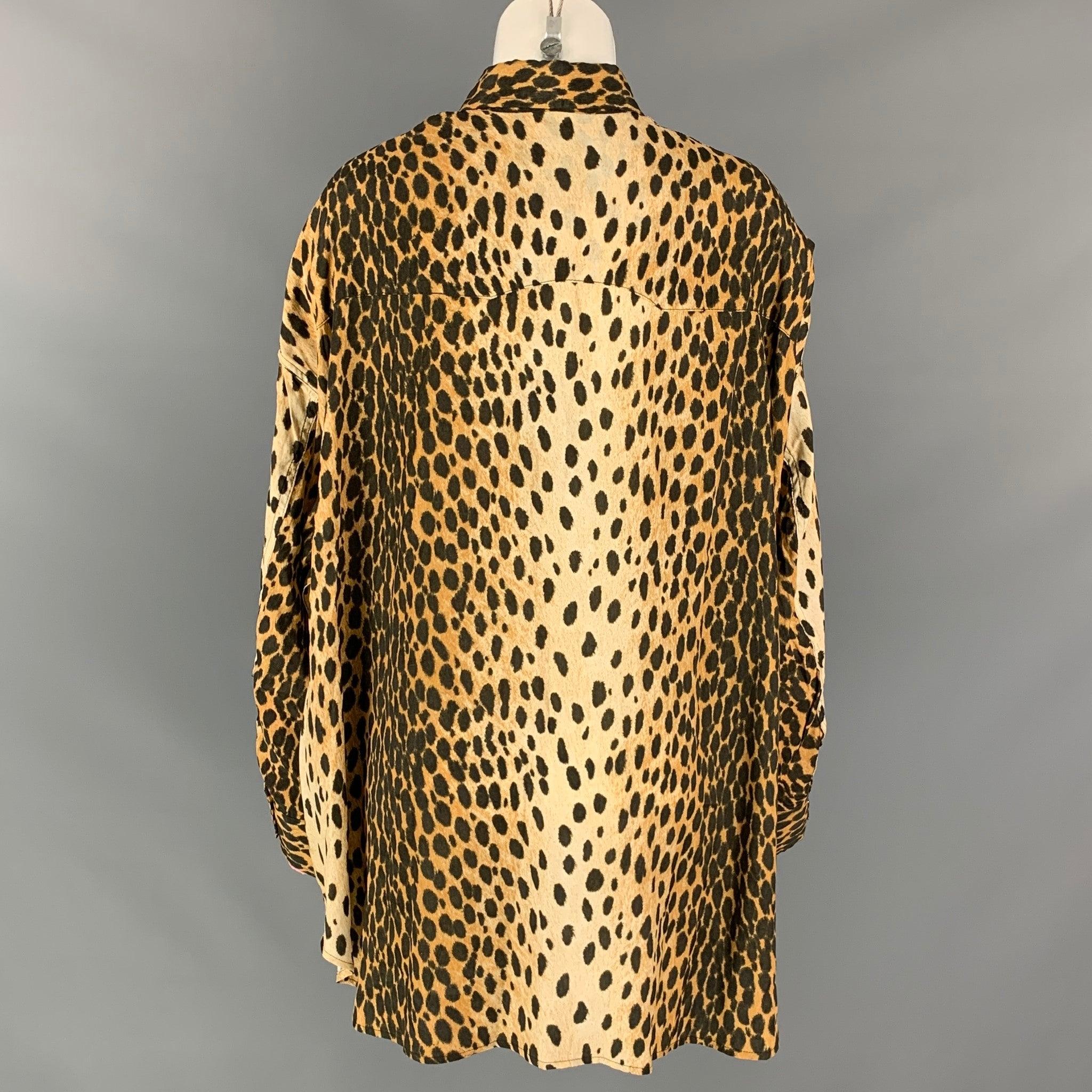 R13 Taille XS Western Fringe Tan Brown Cotton Animal Print Oversized Shirt Bon état - En vente à San Francisco, CA