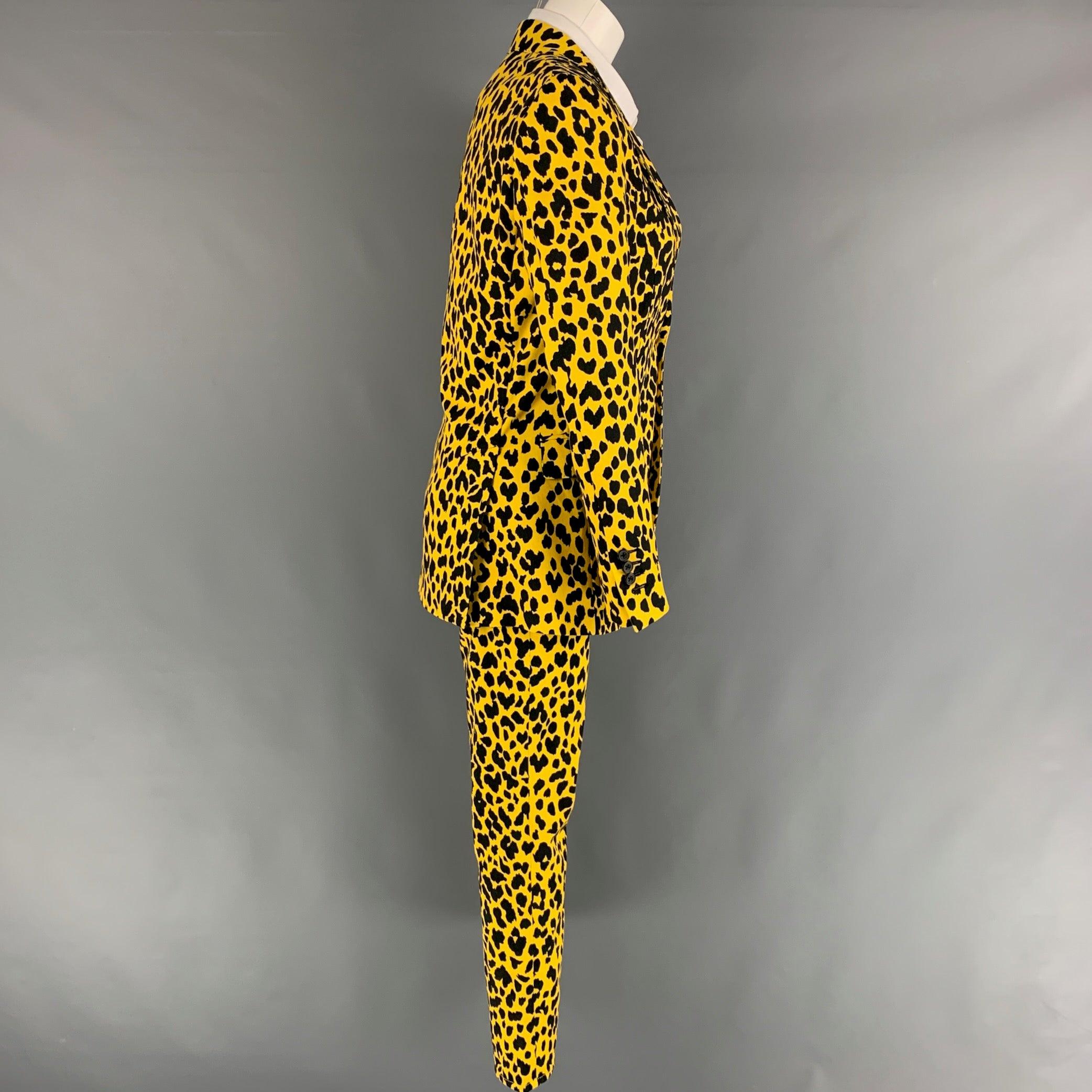 R13 Size XS Yellow Black Animal Print Cotton Notch Lapel  Suit In Excellent Condition In San Francisco, CA