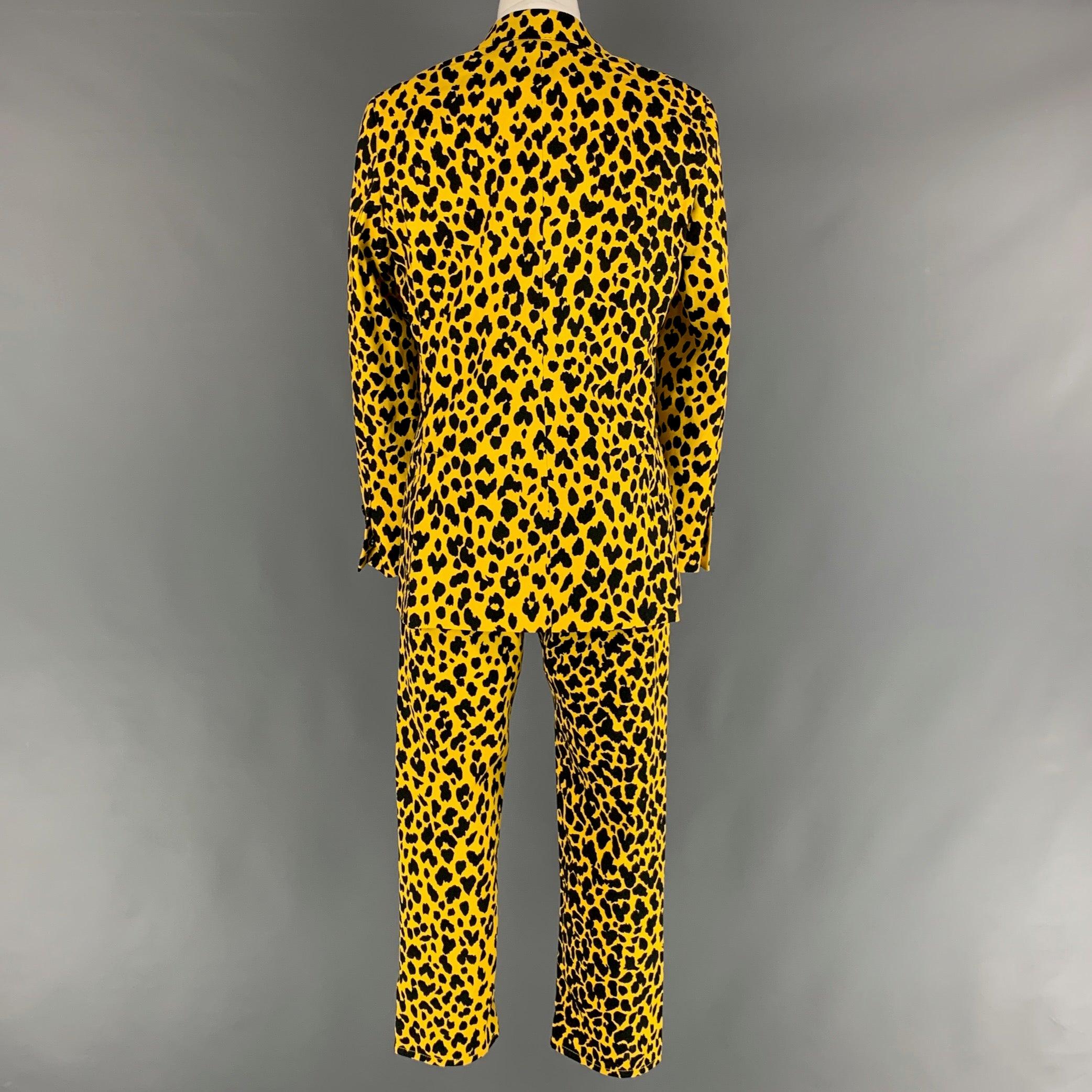 Men's R13 Size XS Yellow Black Animal Print Cotton Notch Lapel  Suit