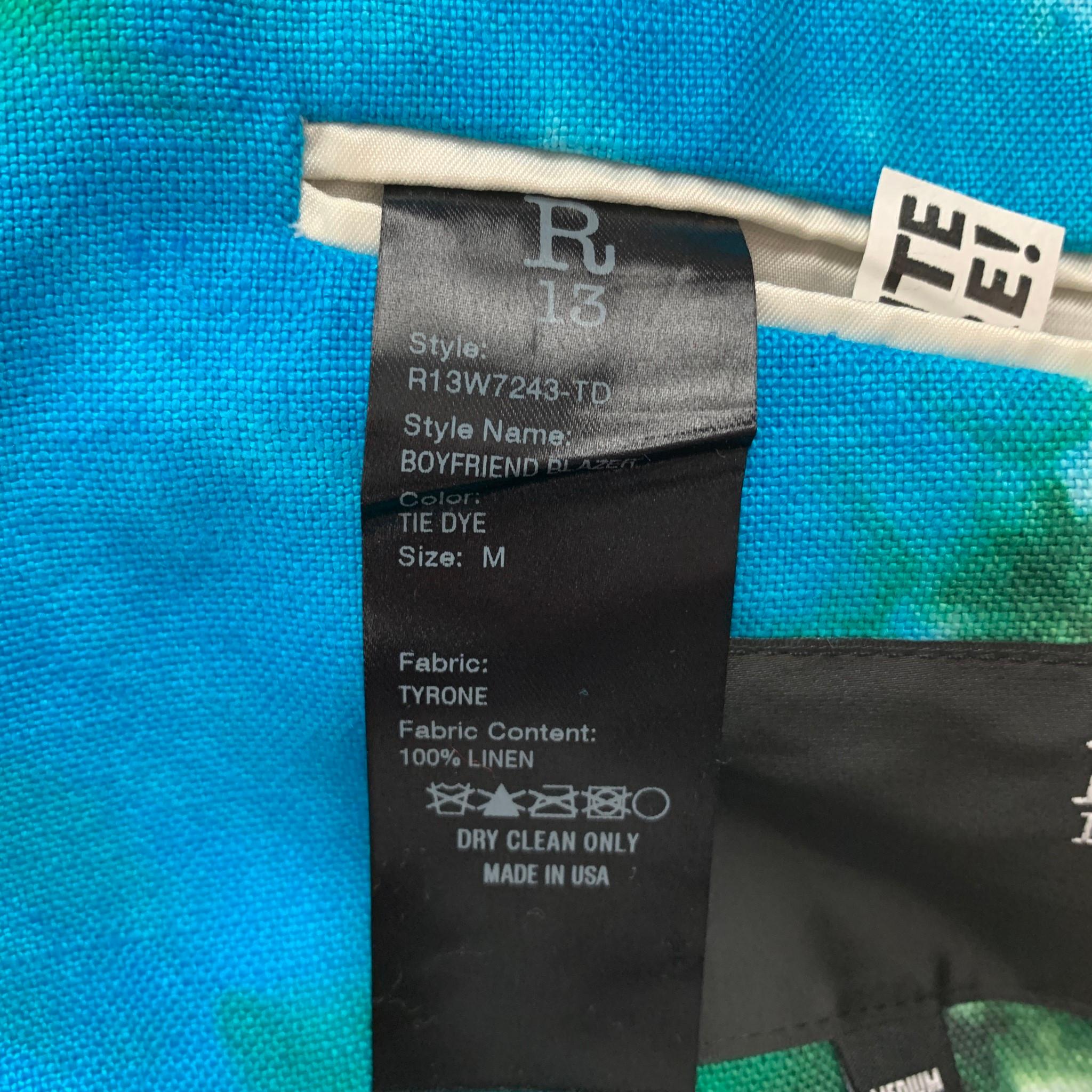 Men's R13 SS 19 Size M Multi-Color Tie Dye Linen Notch Lapel Sport Coat