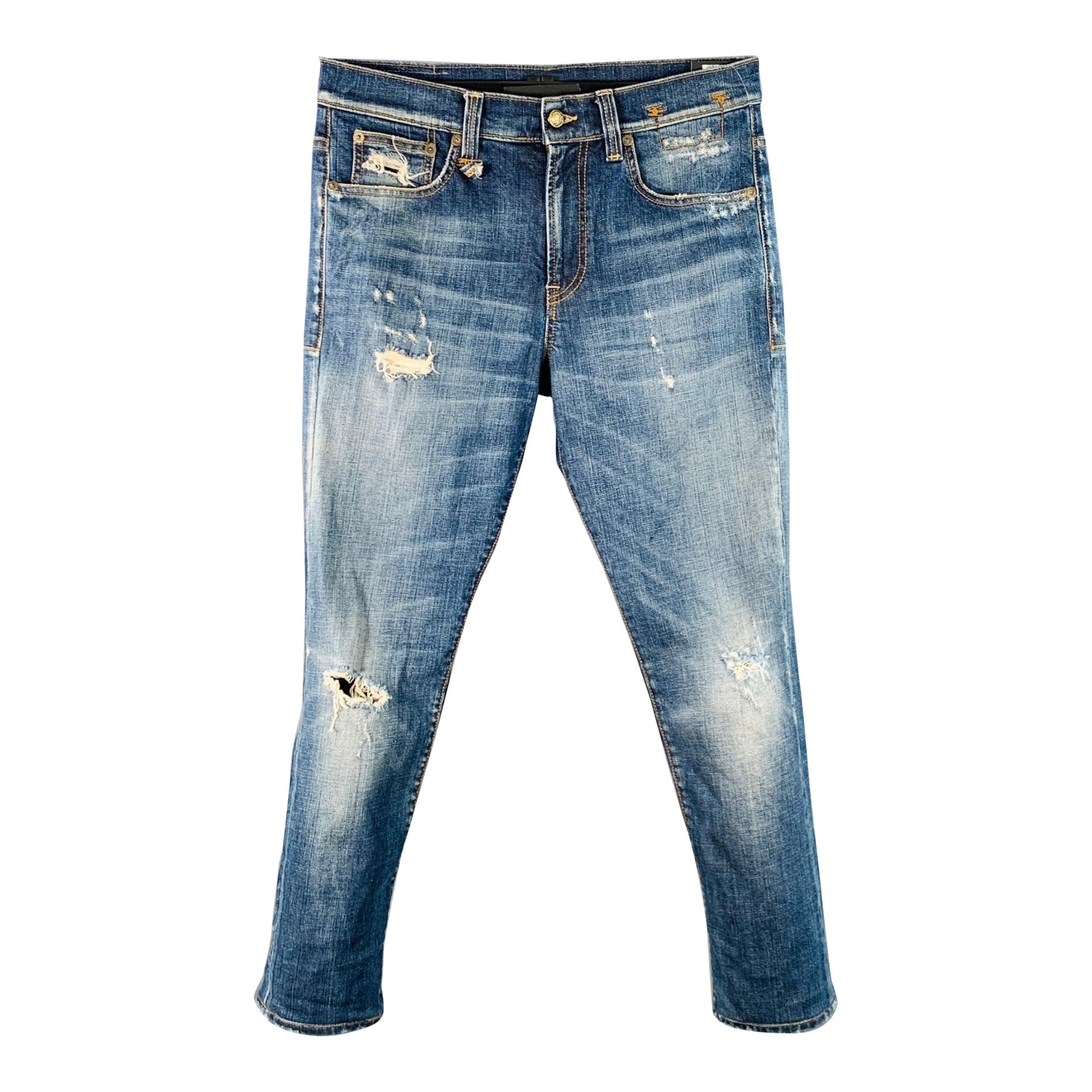 R13 SS15 Talla 31 Azul Vaqueros ajustados de mezcla de algodón desgastados en venta