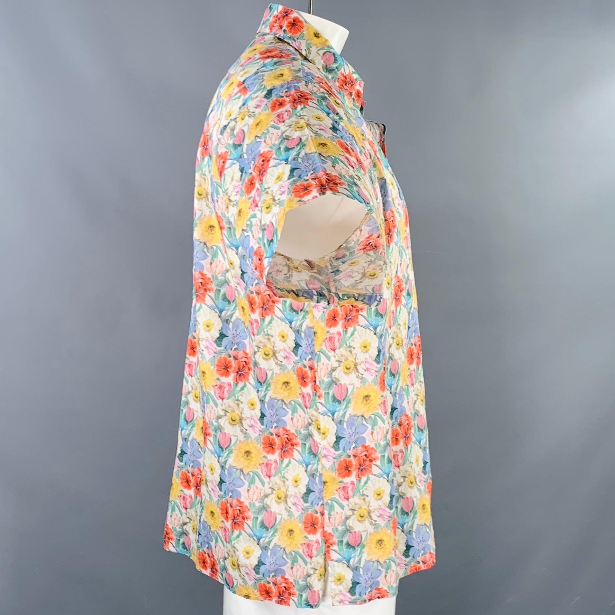 Beige R13 SS18 Taille XL Chemise patineuse à manches courtes en coton à fleurs multicolores à une poche en vente