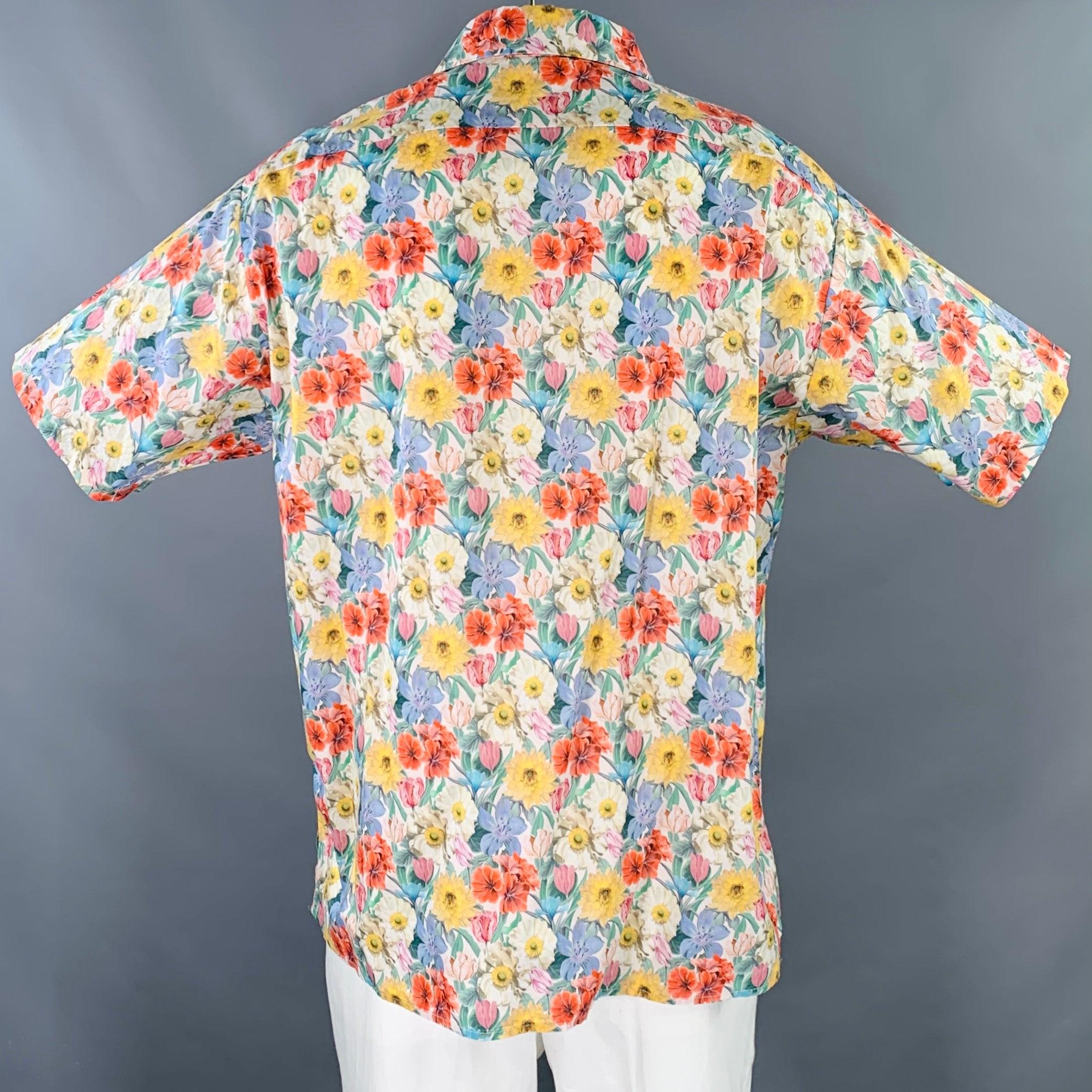 R13 SS18 Taille XL Chemise patineuse à manches courtes en coton à fleurs multicolores à une poche Excellent état - En vente à San Francisco, CA