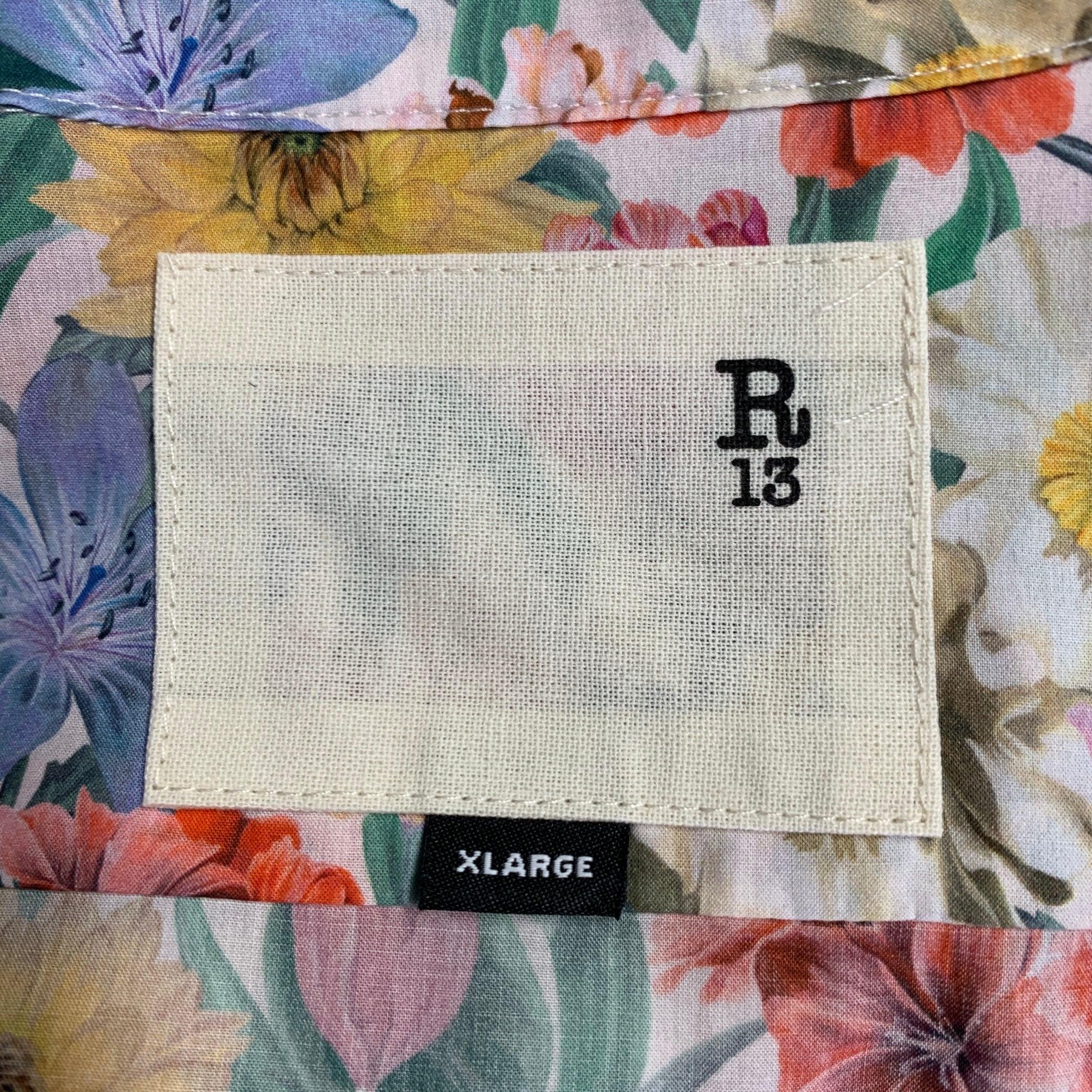 R13 SS18 Taille XL Chemise patineuse à manches courtes en coton à fleurs multicolores à une poche Pour hommes en vente