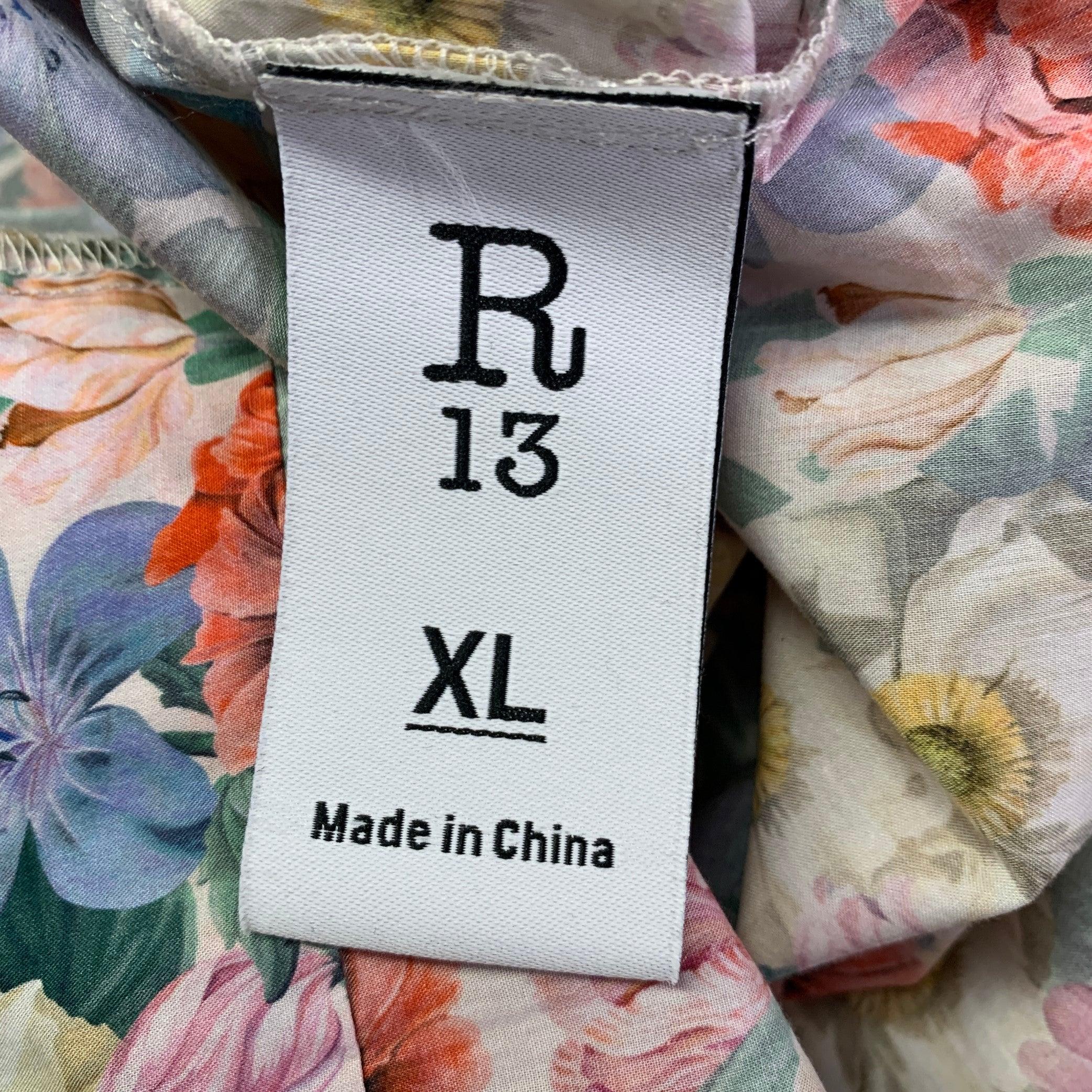 R13 SS18 Taille XL Chemise patineuse à manches courtes en coton à fleurs multicolores à une poche en vente 1