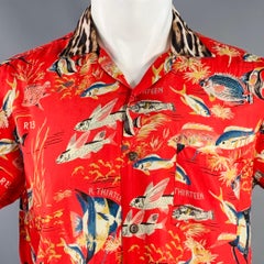 R13 SS19 Talla XS Rojo Multicolor Camisa Manga Corta Campamento Viscosa Hawaiana
