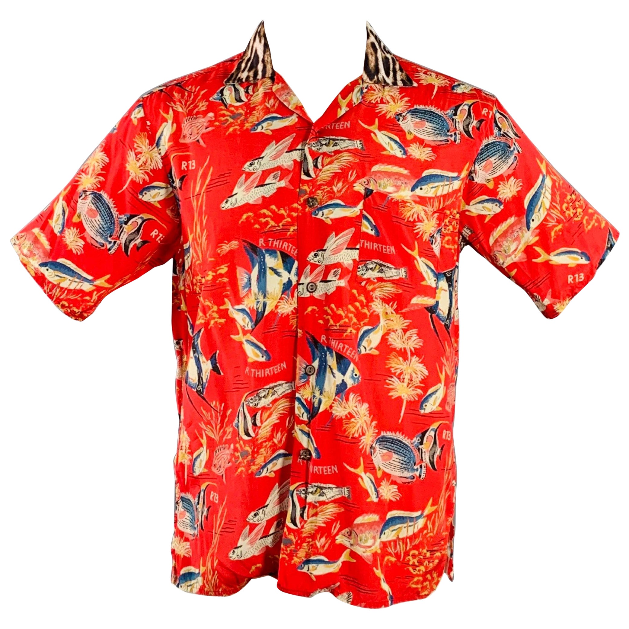 R13 SS19 Size XS Red Multi Color Hawaiian Viscose Camp Short Sleeve Shirt