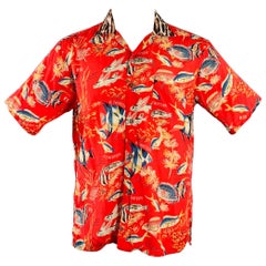 R13 SS19 Size XS Red Multi Color Hawaiian Viscose Camp Short Sleeve Shirt