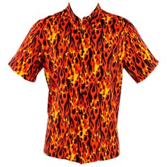 R13 SS20 Size M Orange Yellow Black Flames Viscose One Pocket Short Sleeve Shirt R13 SS20 Size M Orange Yellow Black Flames Viscose One Pocket Short Sleeve Shirt