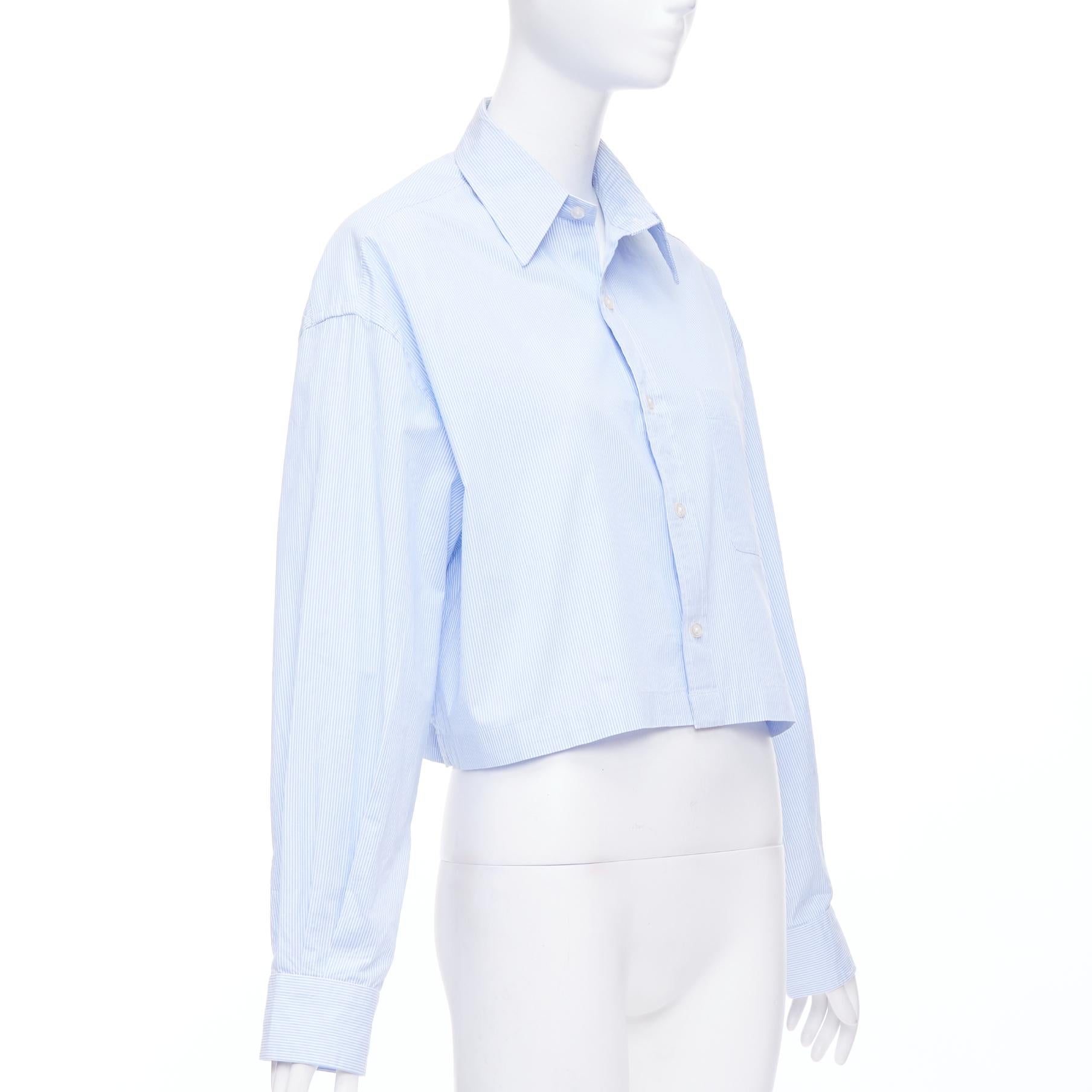 Gray R13 SW light blue white stripe oversized cropped button up shirt S For Sale