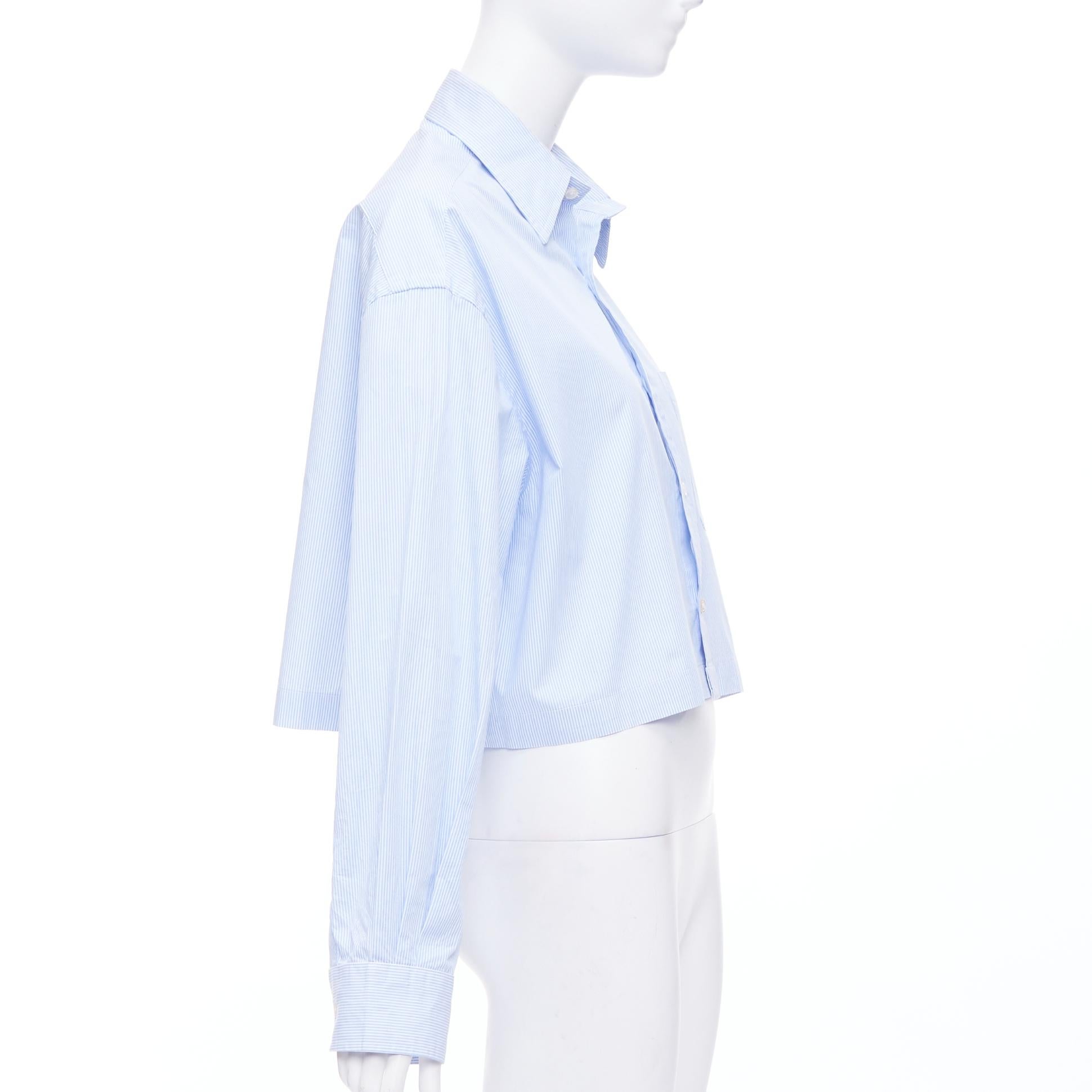 R13 SW light blue white stripe oversized cropped button up shirt S In Good Condition For Sale In Hong Kong, NT