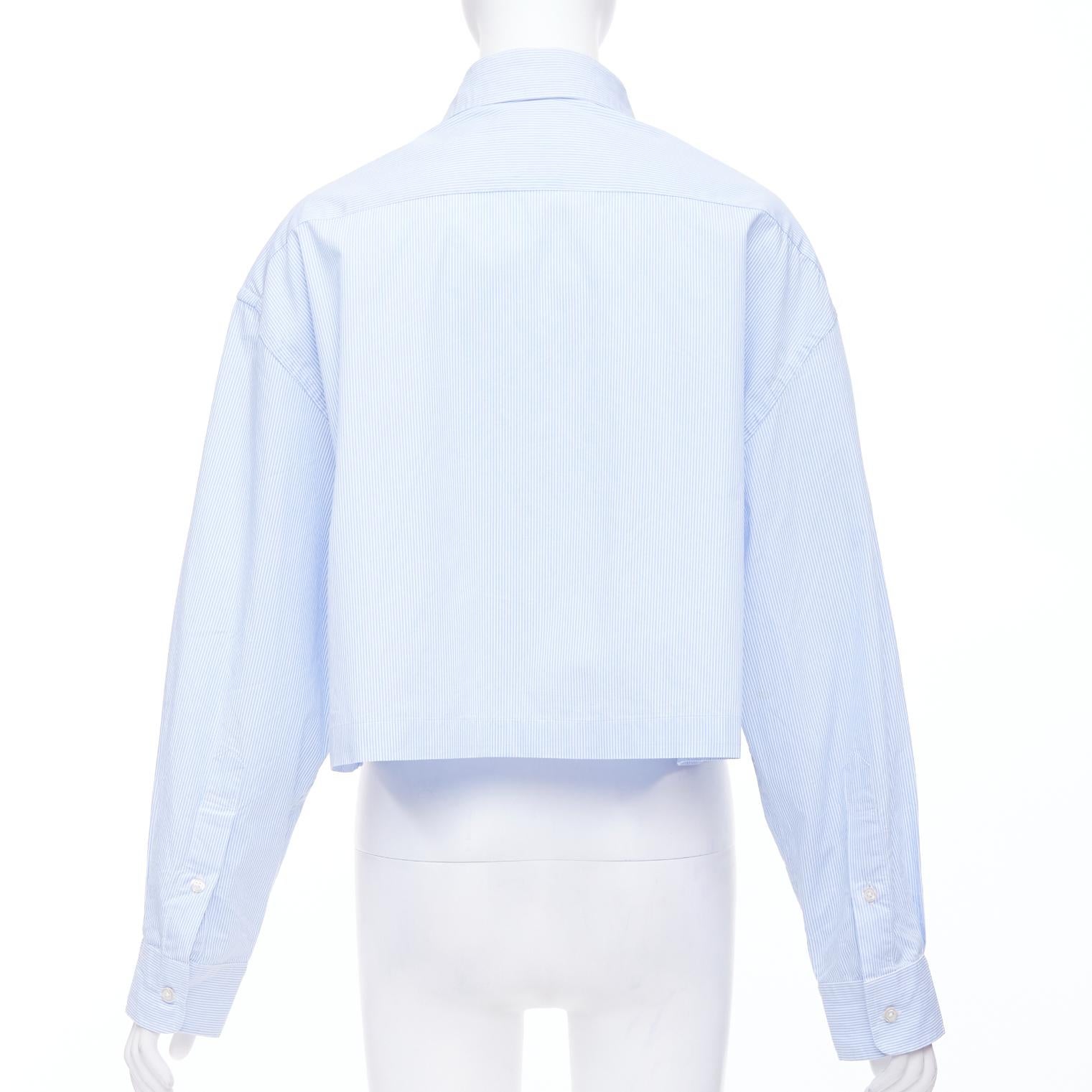 Women's R13 SW light blue white stripe oversized cropped button up shirt S For Sale