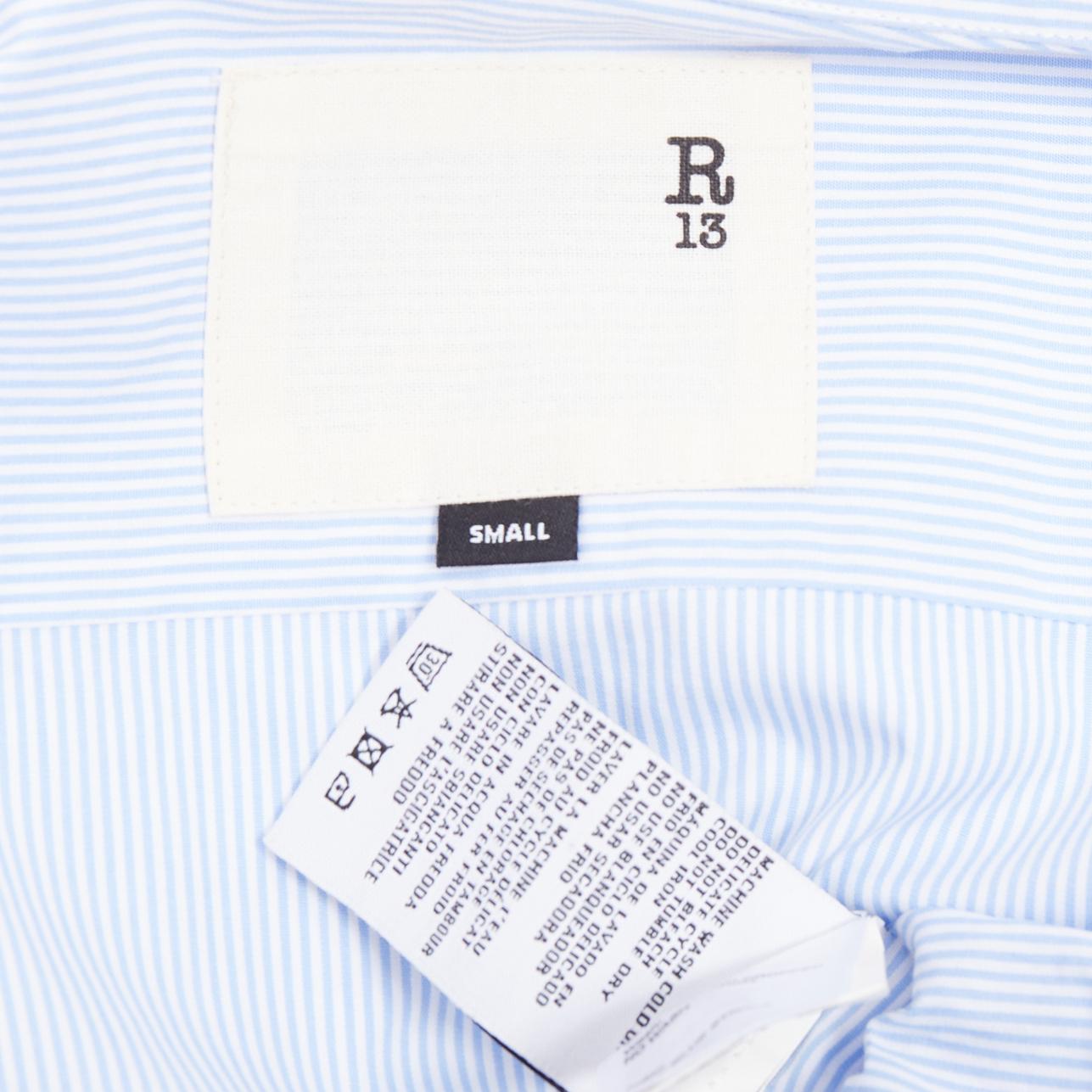 R13 SW light blue white stripe oversized cropped button up shirt S For Sale 3