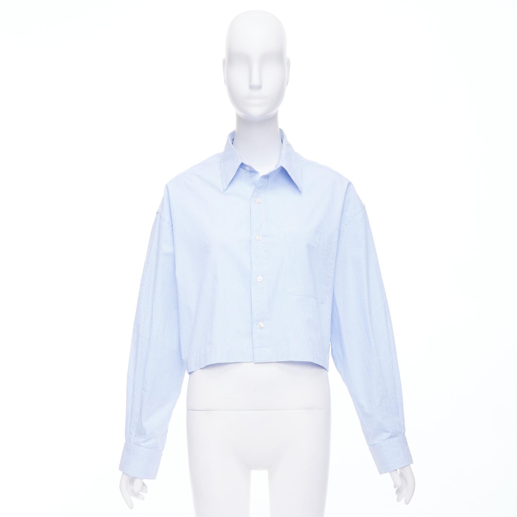 R13 SW light blue white stripe oversized cropped button up shirt S For Sale 4