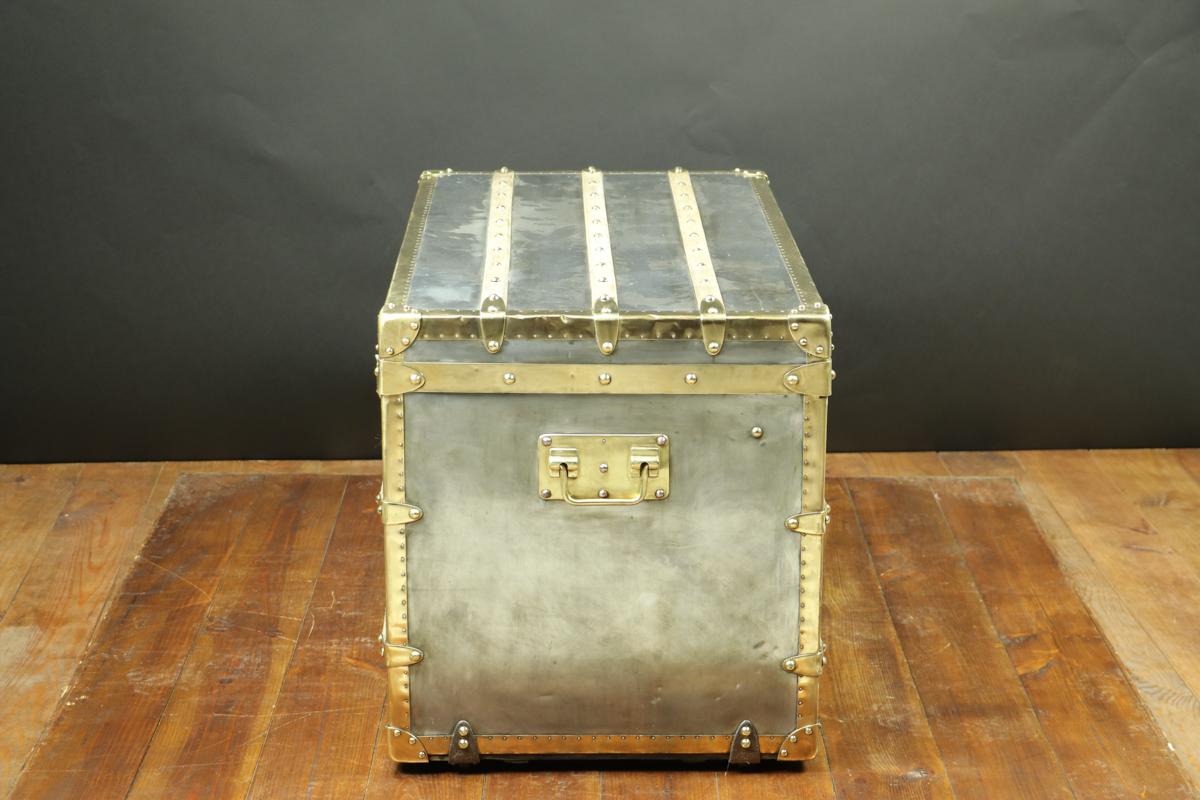 Early 20th Century R1729 Louis Vuitton Steamer Zinc Trunk For Sale