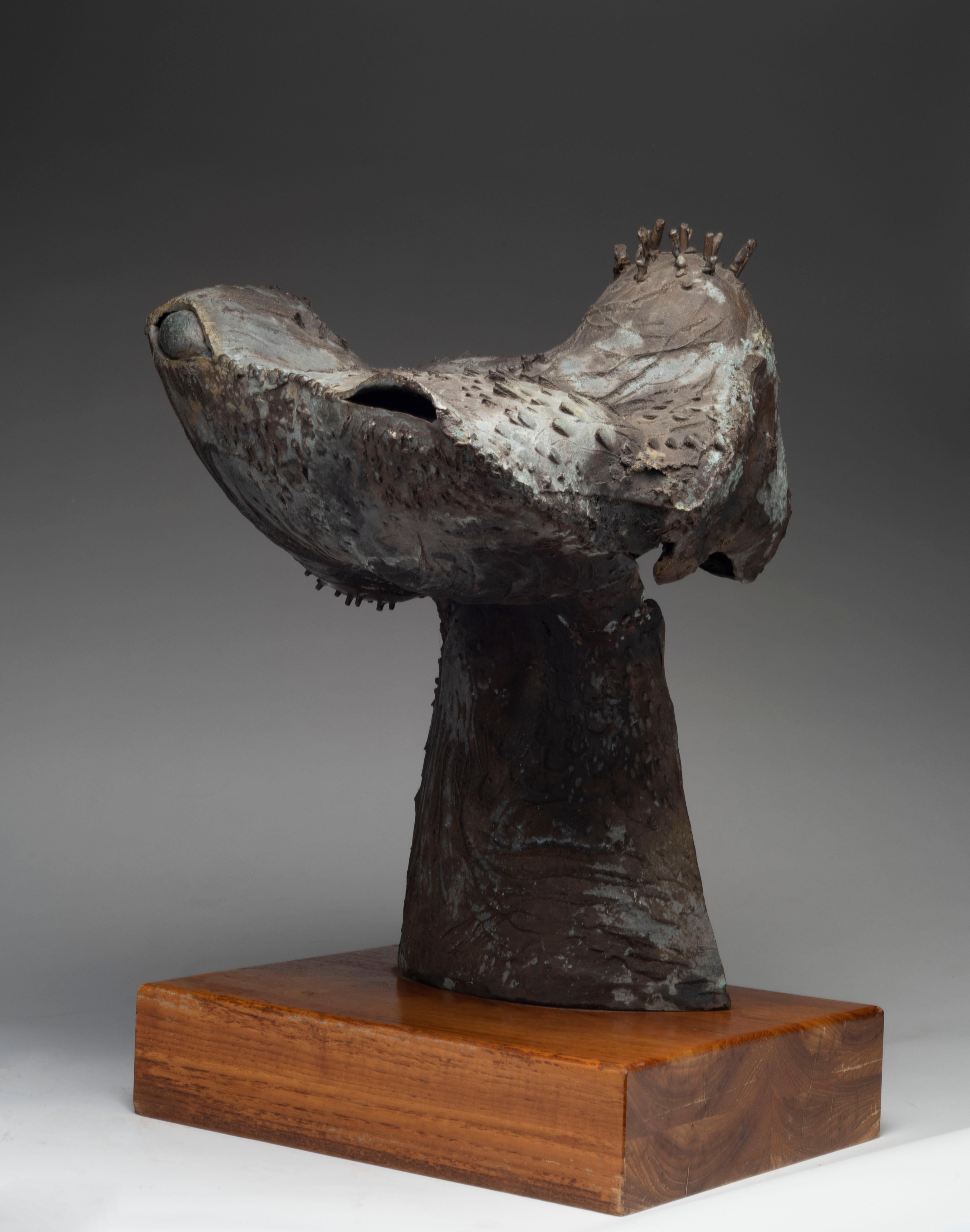 Bronze sculpture by Latin American sculptor Raúl Valdivieso (Chilean, 1931-1993). Valdivieso is known for his reinterpretation of the classic organic forms and human figures. 

Raúl Valdiveso was born September 9, 1931 in Santiago, Chile. In 1952 he