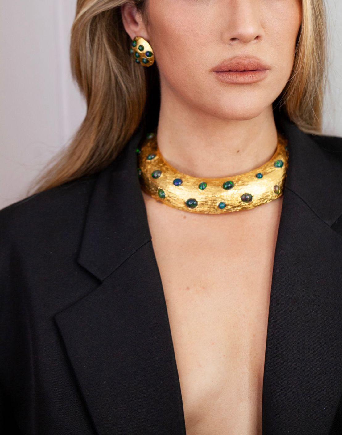 RA Collection Earrings - Gold-Plated Bronze with Opals In New Condition For Sale In PARIS, FR