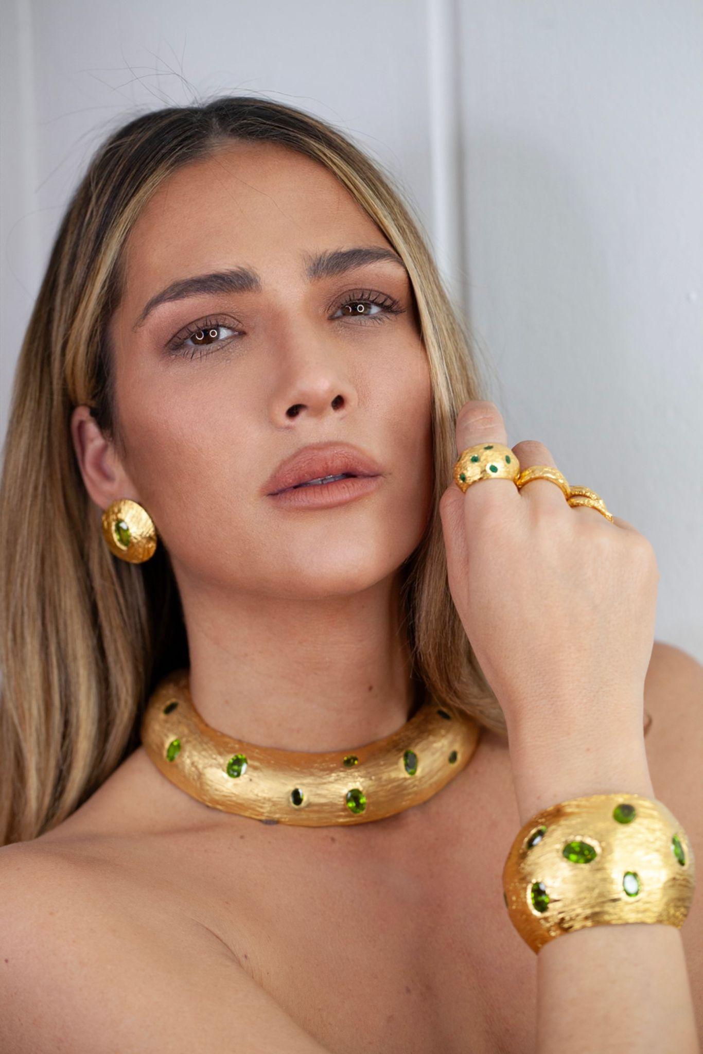 Oval Cut RA Collection Earrings - Gold-Plated Bronze with Peridots For Sale